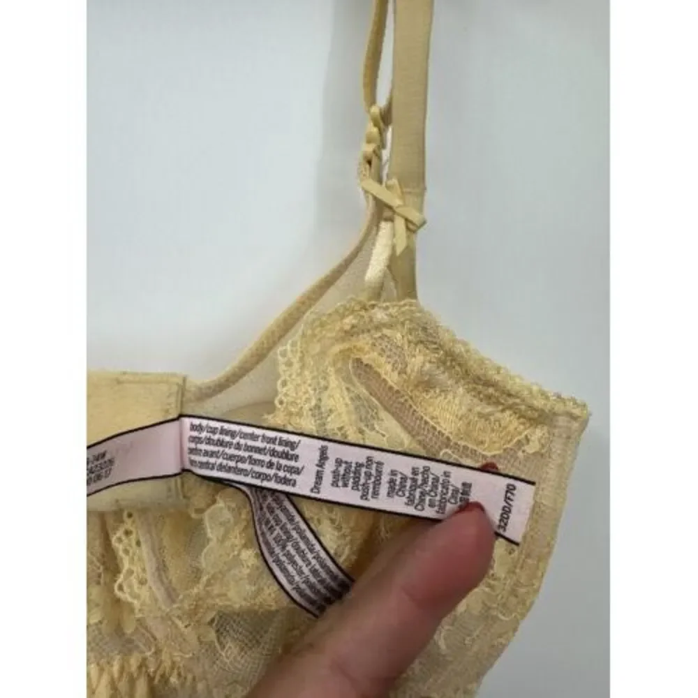 Victoria's Secret 32DD Dream Angels Demi Bra‎ Women Yellow Floral Lace Unlined